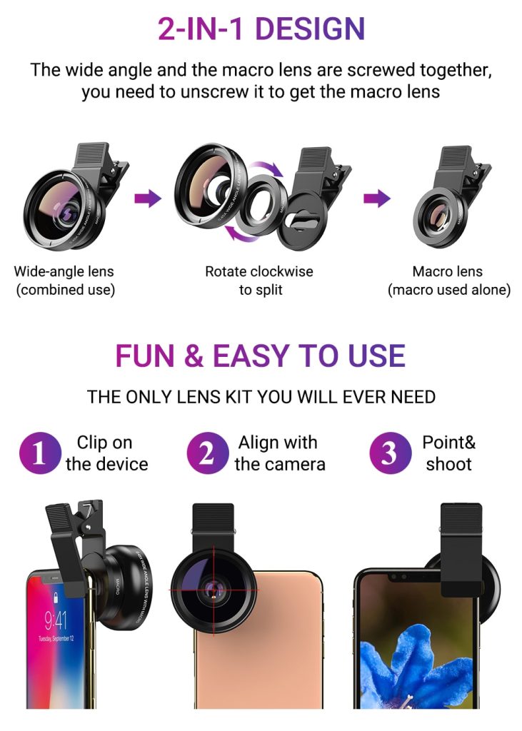 Trendy product 2022: Lenses for mobile camera 2 in 1